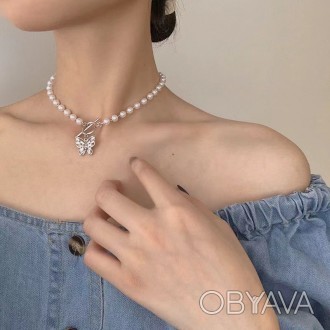 Колье женское с кулоном Бабочка 14753 40 см белое