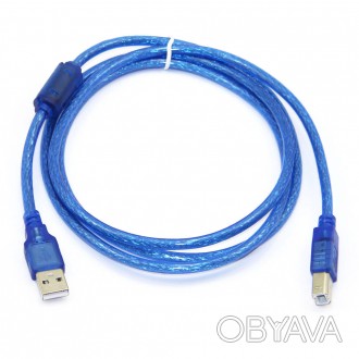 Кабель USB 2.0 RITAR AM/BM, 1.5m, 1 феррит, прозрачный синий Q250. . фото 1