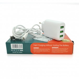 Набір 2 в 1 СЗП With iPhone Cable 110-240V CX-10, 3xUSB, 2.0 A, White, Blister-box. Дніпро. фото 1 Набір 2 в 1 СЗП With iPhone Cable 110-240V CX-10, 3xUSB, 2.0 A, White, Blister-box. Дніпро. фото 1