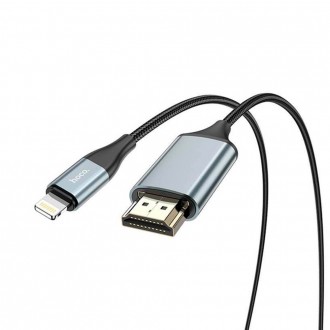 Конвертер Hoco UA15 HDMI (тато)-Lighting (тато) 2м, обплетення, круглий Black/Gray, Box. Дніпро. фото 1 Конвертер Hoco UA15 HDMI (тато)-Lighting (тато) 2м, обплетення, круглий Black/Gray, Box. Дніпро. фото 1