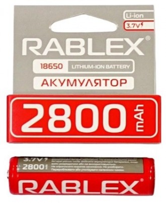 Аккумулятор Rablex 18650 Li-ion 2800mAh с ЗАЩИТОЙ 3.7V. Одесса. фото 1 Аккумулятор Rablex 18650 Li-ion 2800mAh с ЗАЩИТОЙ 3.7V. Одесса. фото 1