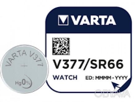 Батарейка Varta V377 (67mAh, 1.55V, Оксид Серебра)
Типоразмер IEC: V377
Другие н. . фото 1