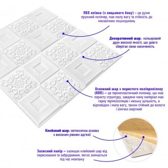 Самоклеющаяся декоративная потолочно-стеновая 3D панель фигуры 700x700x5мм(допус. . фото 3