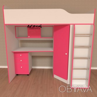 Кровать чердак детская со столом и шкафом Богдана ST-055 Белый основа, фасад мал