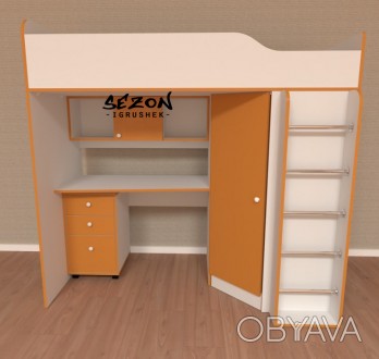 Кровать чердак детская со столом и шкафом Богдана ST-055 Основа белый, фасад апе