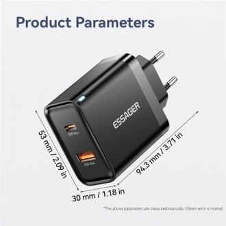 ESSAGER 65W GaN Travel Charger Type-C + Type-A - сетевое зарядное устройство, ра. . фото 9