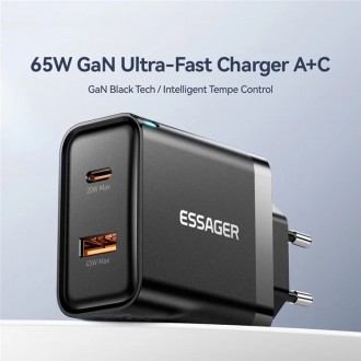 ESSAGER 65W GaN Travel Charger Type-C + Type-A - сетевое зарядное устройство, ра. . фото 4