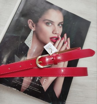 Червоний лаковий шкіряний ремінь 2 см. Львів. фото 1