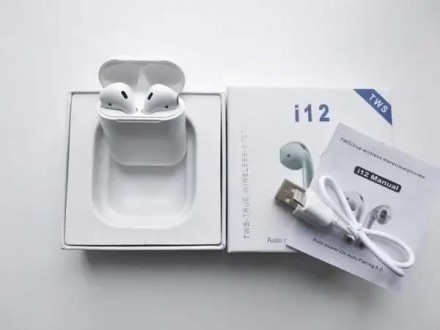 Беспроводные Bluetooth наушники i12 TWS с боксом для зарядки White earpodsЭргоно. . фото 8