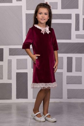 Детское платье, велюр, рукав 1/2, с бантом и кружевом, SUZIE (размер 110). Днепр. фото 1 Детское платье, велюр, рукав 1/2, с бантом и кружевом, SUZIE (размер 110). Днепр. фото 1