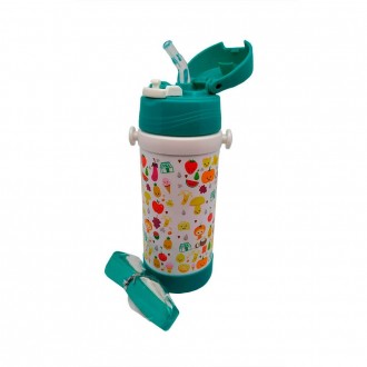 Термокружка детская 350 мл Krauzer с трубочкой белый с зеленым арт. 85-350GREEN. Киев. фото 1