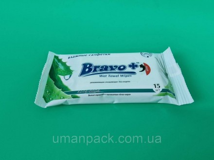 Влажная салфетка 15 шт "Bravo" Алоэ (1 пачка). Умань. фото 1 Влажная салфетка 15 шт "Bravo" Алоэ (1 пачка). Умань. фото 1