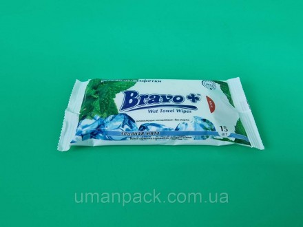 Влажная салфетка 15 шт "Bravo" Мята (1 пачка). Умань. фото 1 Влажная салфетка 15 шт "Bravo" Мята (1 пачка). Умань. фото 1