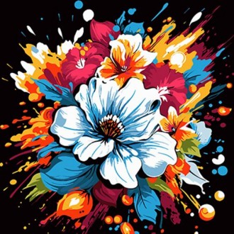 Картина по номерам на черном фоне "Цветочный взрыв" 40х40. Борисполь. фото 1