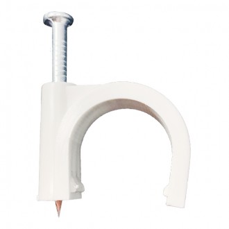 Крепление скоба кабельное круглое, D8mm белое с встав.оцинк.гвоздем (14382) (вну. Днепр. фото 1