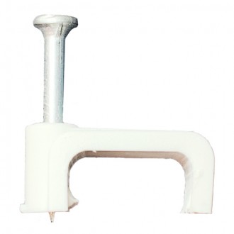 Крепление кабельное плоское, D7 * 4mm белое с встав.оцинк.гвоздем (14397) (внутр. Днепр. фото 1