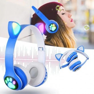 Беспроводные Bluetooth наушники с кошачьими ушками и цветной подсветкой Синий. Одесса. фото 1 Беспроводные Bluetooth наушники с кошачьими ушками и цветной подсветкой Синий. Одесса. фото 1