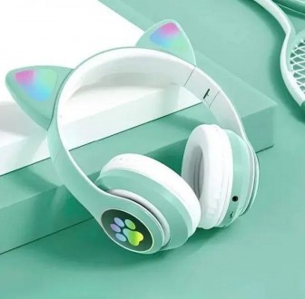 Беспроводные Bluetooth наушники с кошачьими ушками и цветной подсветкой Мятный. Одесса. фото 1 Беспроводные Bluetooth наушники с кошачьими ушками и цветной подсветкой Мятный. Одесса. фото 1