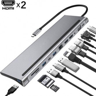 Багатофункціональний адаптер USB-C 12-в-1 док-станція USB-С HDMI USB 3.0, 3,5 мм. Кропивницкий. фото 1 Багатофункціональний адаптер USB-C 12-в-1 док-станція USB-С HDMI USB 3.0, 3,5 мм. Кропивницкий. фото 1