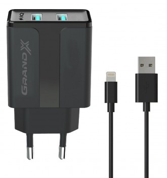 Мережевий зарядний пристрій Grand-X (1xUSB 2.4A) Black (CH15LTB) + кабель Lightn. Киев. фото 1 Мережевий зарядний пристрій Grand-X (1xUSB 2.4A) Black (CH15LTB) + кабель Lightn. Киев. фото 1