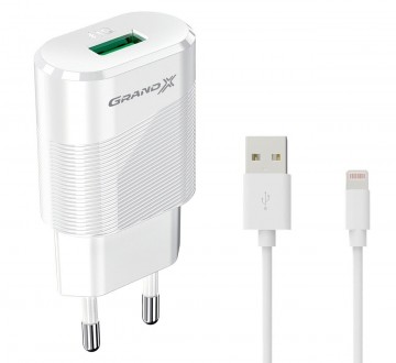 Мережевий зарядний пристрій Grand-X (1xUSB 2.1А) White (CH-17WL) + кабель Lightn. Киев. фото 1 Мережевий зарядний пристрій Grand-X (1xUSB 2.1А) White (CH-17WL) + кабель Lightn. Киев. фото 1