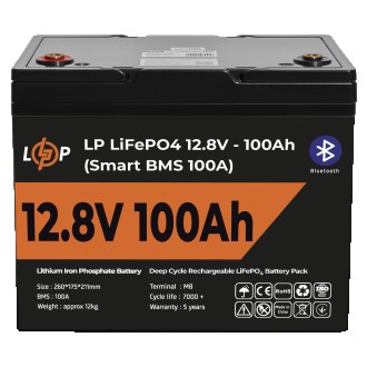 Аккумулятор LP LiFePO4 12V (12,8V) - 100 Ah (1280Wh) (Smart BMS 100А) с BT пласт. Харків. фото 1 Аккумулятор LP LiFePO4 12V (12,8V) - 100 Ah (1280Wh) (Smart BMS 100А) с BT пласт. Харків. фото 1