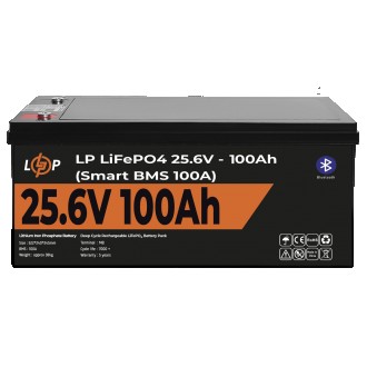 Аккумулятор LP LiFePO4 24V (25,6V) - 100 Ah (2560Wh) (Smart BMS 100А) с BT пласт. Харків. фото 1 Аккумулятор LP LiFePO4 24V (25,6V) - 100 Ah (2560Wh) (Smart BMS 100А) с BT пласт. Харків. фото 1
