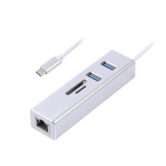 Концентратор USB Type-C Maxxter 2хUSB3.0, RJ-45, microSD/TF, метал, Grey (NECH-2. Киев. фото 1 Концентратор USB Type-C Maxxter 2хUSB3.0, RJ-45, microSD/TF, метал, Grey (NECH-2. Киев. фото 1