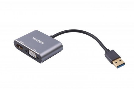 Адаптер-перехідник Maxxter USB - HDMI+VGA (M/F), Grey (V-AM-HDMI-VGA). Киев. фото 1 Адаптер-перехідник Maxxter USB - HDMI+VGA (M/F), Grey (V-AM-HDMI-VGA). Киев. фото 1