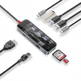 Концентратор USB Type-C Promate TransHub-Go 9 in 1 Grey (transhub-go). Киев. фото 1 Концентратор USB Type-C Promate TransHub-Go 9 in 1 Grey (transhub-go). Киев. фото 1