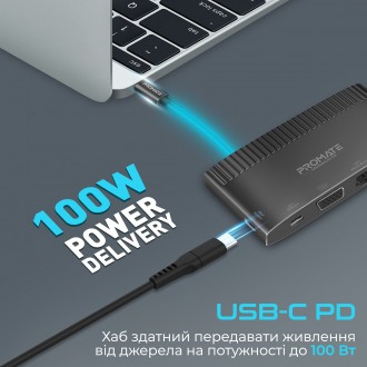 Концентратор USB Type-C Promate MediaHub-C6 6 in 1 Black (mediahub-c6.black). . фото 4