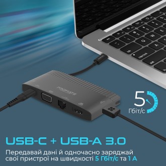 Концентратор USB Type-C Promate MediaHub-C6 6 in 1 Black (mediahub-c6.black). . фото 6