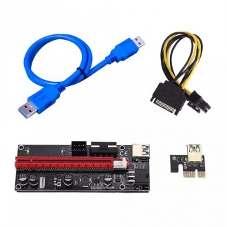 Райзер PCI-E 1x to 16x 6pin, Molex, SATA, USB 3.0, AM-AM, 0.6 м (RZRver9S). Київ. фото 1 Райзер PCI-E 1x to 16x 6pin, Molex, SATA, USB 3.0, AM-AM, 0.6 м (RZRver9S). Київ. фото 1