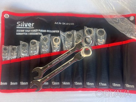Набір ключів з тріскачкою ламані (12 шт.) 8-19 Silver SK-012-03