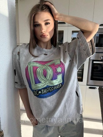 Длинная футболка оверсайз серого цвета с дырками. Харьков. фото 1