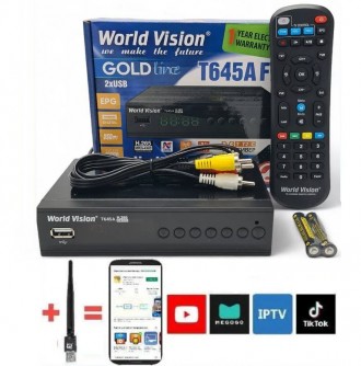 Комплект Тюнер т2 World Vision Т645A FM VideoCast Wi-Fi 3dB 300 IPTV. Дніпро. фото 1 Комплект Тюнер т2 World Vision Т645A FM VideoCast Wi-Fi 3dB 300 IPTV. Дніпро. фото 1