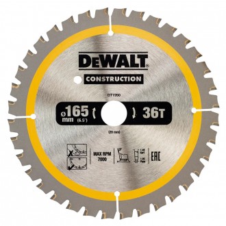 Диск пильный CONSTRUCTION DeWALT DT1950 : 165 х 20, 36Т, 7000об/мин, ширина расп. Київ. фото 1 Диск пильный CONSTRUCTION DeWALT DT1950 : 165 х 20, 36Т, 7000об/мин, ширина расп. Київ. фото 1