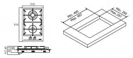 Газовая варочная поверхность ELEYUS CABO 30 WH CF белый. Запорожье. фото 1