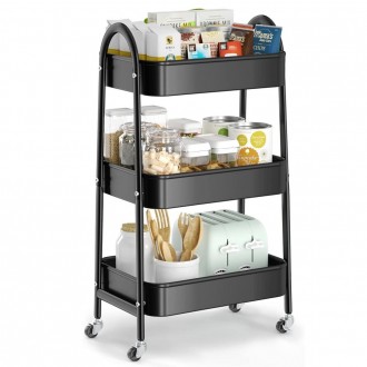 Этажерка Stenson на колесах 3 яруса 39*45*77 см черная. Одеса. фото 1