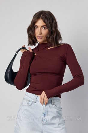 Жіночий лонгслів із переплетенням - бордо цвет, ONE SIZE (є розміри). Миколаїв. фото 1 Жіночий лонгслів із переплетенням - бордо цвет, ONE SIZE (є розміри). Миколаїв. фото 1