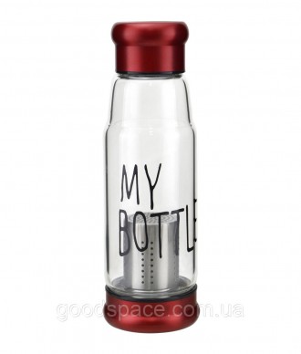 Стеклянная питьевая бутылка My Bottle 420 мл с ситечком для заварки Red + чехол. Дніпро. фото 1 Стеклянная питьевая бутылка My Bottle 420 мл с ситечком для заварки Red + чехол. Дніпро. фото 1