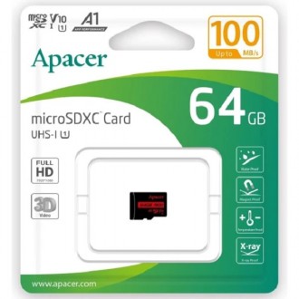 Карта пам'яті Apacer microSDXC 64GB UHS-1 Class 10 (AP64GMCSX10UB-RA) (Код товар. Харків. фото 1 Карта пам'яті Apacer microSDXC 64GB UHS-1 Class 10 (AP64GMCSX10UB-RA) (Код товар. Харків. фото 1