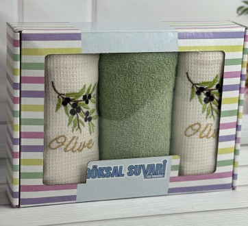 Suvari olive 002 3в1 см., набір рушників (махра / вафелька).. Одесса. фото 1 Suvari olive 002 3в1 см., набір рушників (махра / вафелька).. Одесса. фото 1