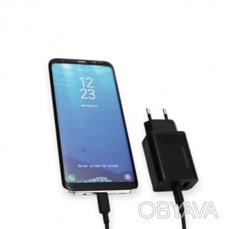 Зарядка от cети 220В на USB , Type C 3.0A, QC 18W , кабель USB - Micro, черная