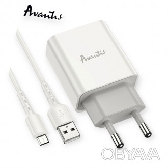 Зарядка от cети 220В на USB 2.1A , кабель USB - Micro USB, белая