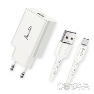 Зарядка от cети 220В на USB 3.0A белая, QС 3.0, , кабель USB - Micro USB, 18W
