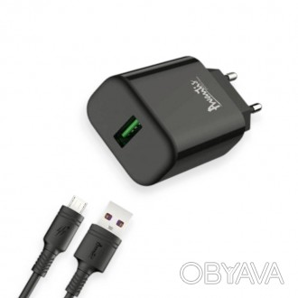 Зарядка от cети 220В на USB 3.0A черная, QC 3.0 , кабель USB - Micro USB, 18W