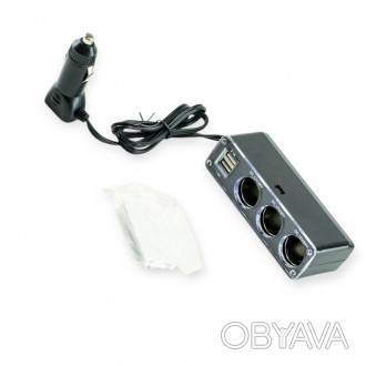 Разветвитель прикур. 3 вых. 10А, 120Вт, 2 USB 3.1А, провод 1, 30м, Евро, фото 1