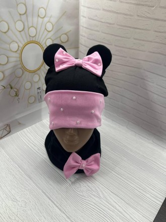 Элегантный комплект для девочки – шапка и косынка (хомут), No Brand, цвет черный. Онуфриевка. фото 1 Элегантный комплект для девочки – шапка и косынка (хомут), No Brand, цвет черный. Онуфриевка. фото 1