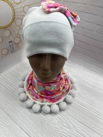Элегантный комплект для девочки – шапка и косынка (хомут), No Brand, цвет белый,. Онуфриевка. фото 1 Элегантный комплект для девочки – шапка и косынка (хомут), No Brand, цвет белый,. Онуфриевка. фото 1